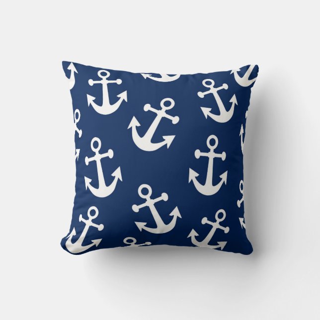Navy Anchor Throw Pillow (Front)