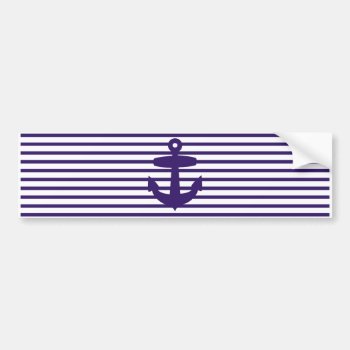 Navy Anchor With Blue Sailor Stripes Bumper Sticker by inspirationzstore at Zazzle
