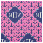 Navy Anchors Hot Pink BG, Navy 3 Initial Monogram Fabric