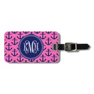 Navy Anchors Hot Pink, Vine Script Monogram kMm Luggage Tag Navy Anchors Hot Pink, Vine Script Monogram kMm Luggage Tag