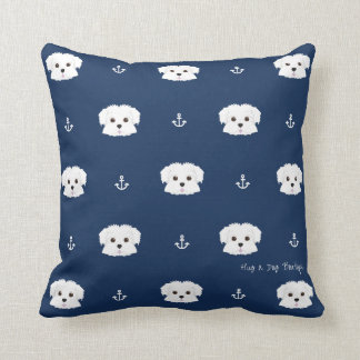 Navy Anchors Maltipoo Puppy Throw Pillow