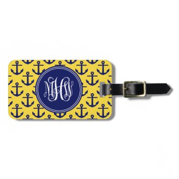 Navy Anchors Pineapple 3 Init Vine Script Monogram Luggage Tag Navy Anchors Pineapple 3 Init Vine Script Monogram Luggage Tag