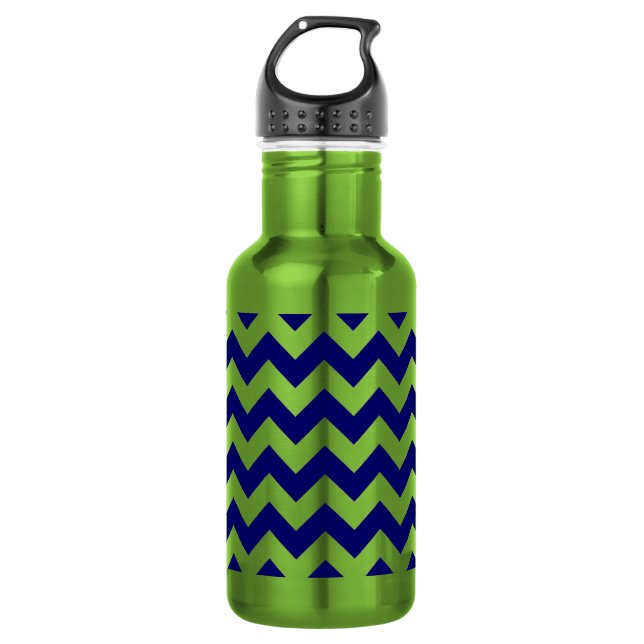 Navy and Apple Green Zigzag Water Bottle (Front)