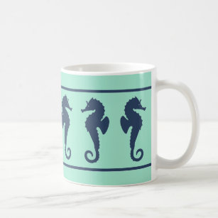 Navy and Aqua Sea Horses Coffee Mug