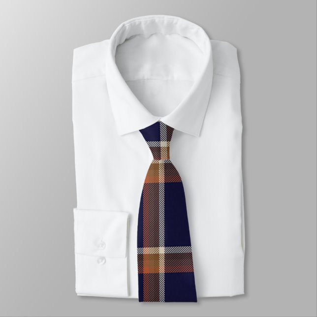 Navy and Auburn Orange Plaid Tie (Tied)