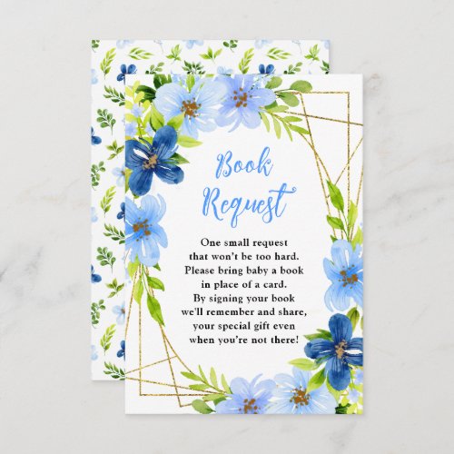 Navy and Baby Blue Floral Baby Book Request Enclosure Card