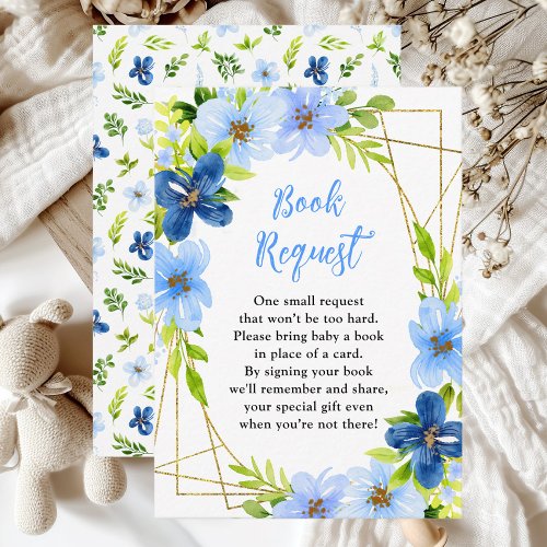 Navy and Baby Blue Floral Baby Book Request Enclosure Card