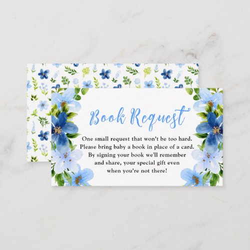 Navy and Baby Blue Floral Baby Book Request Enclosure Card