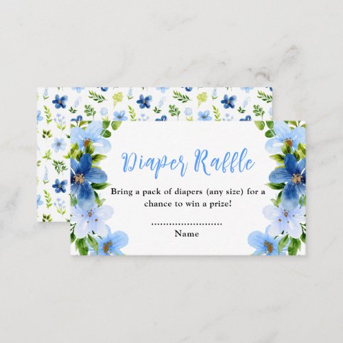 Navy and Baby Blue Floral Baby Diaper Raffle Enclosure Card