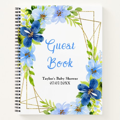 Navy and Baby Blue Floral Baby Shower Guest Book