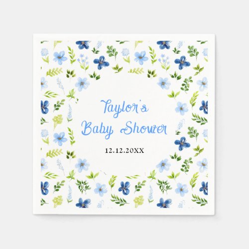 Navy and Baby Blue Floral Baby Shower Napkins