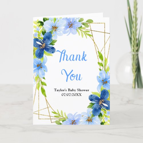 Navy and Baby Blue Floral Baby Shower Thank You Card