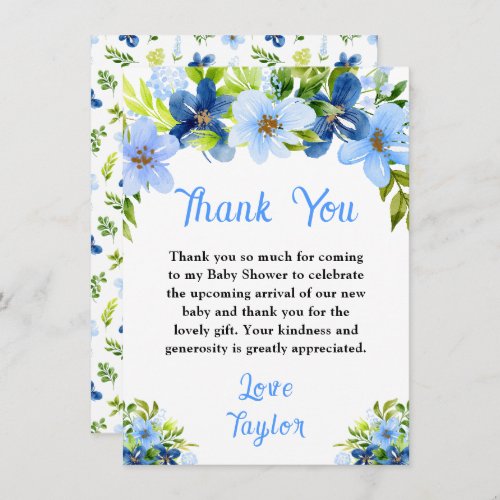 Navy and Baby Blue Floral Baby Shower Thank You Card