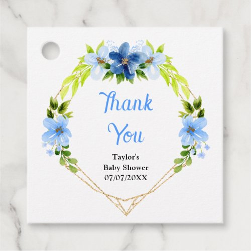 Navy and Baby Blue Floral Baby Shower Thank You Favor Tags