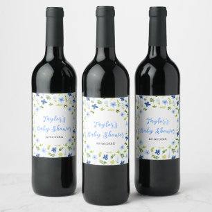 Navy and Baby Blue Floral Baby Shower Wine Label