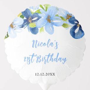 Navy and Baby Blue Floral Birthday Balloon