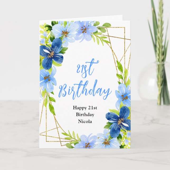 Navy and Baby Blue Floral Birthday Card (Front)