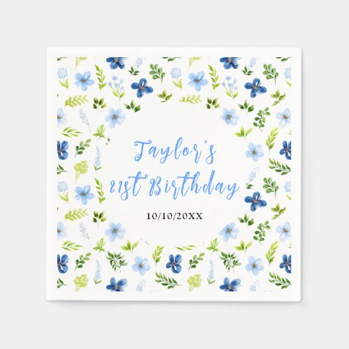 Navy and Baby Blue Floral Birthday Napkins