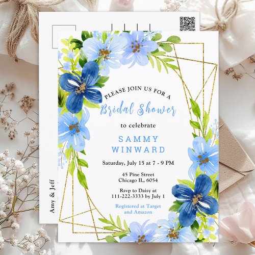 Navy and Baby Blue Floral Bridal Shower Postcard