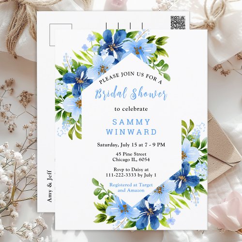 Navy and Baby Blue Floral Bridal Shower Postcard