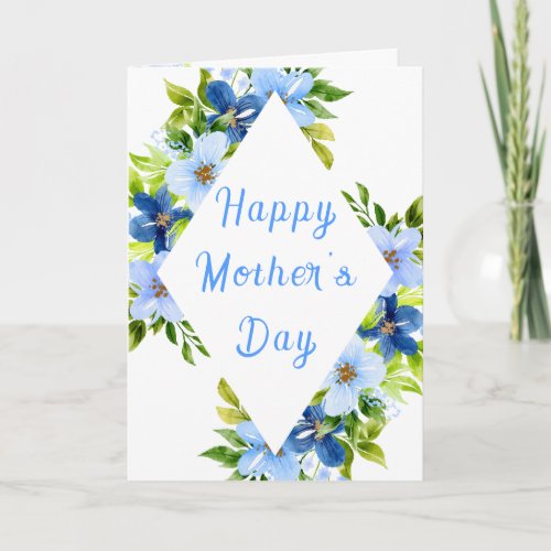 Navy and Baby Blue Floral Happy Mothers Day Card