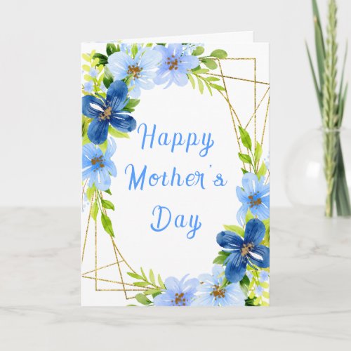Navy and Baby Blue Floral Happy Mothers Day Card