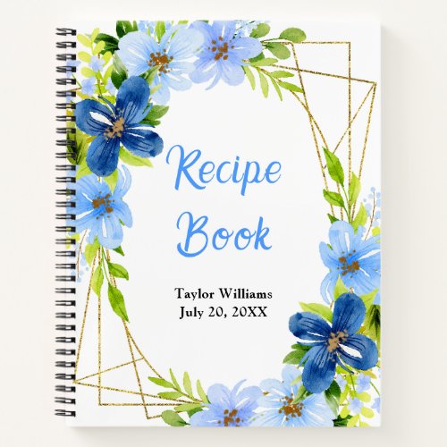 Navy and Baby Blue Floral Recipe Book