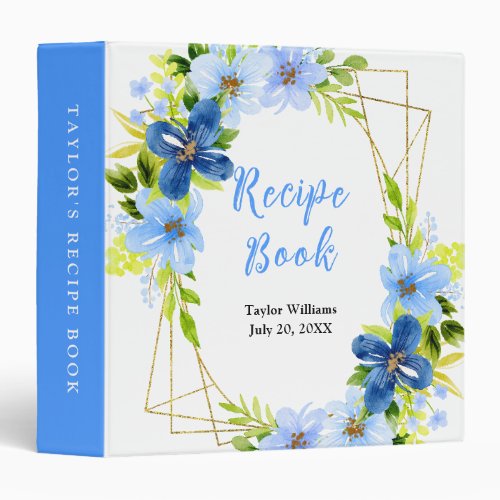 Navy and Baby Blue Floral Recipe Book 3 Ring Binder