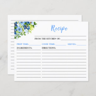 Navy and Baby Blue Floral Recipe Card