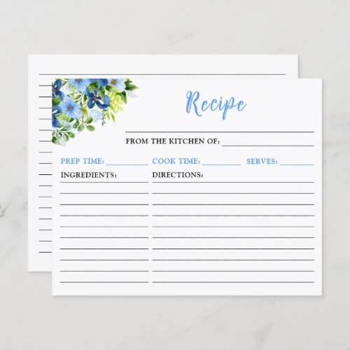 Navy and Baby Blue Floral Recipe Card