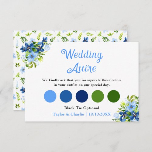 Navy and Baby Blue Floral Wedding Attire Dress Cod Enclosure Card