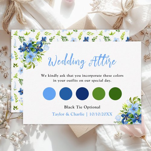 Navy and Baby Blue Floral Wedding Attire Dress Cod Enclosure Card