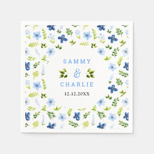 Navy and Baby Blue Floral Wedding Napkins