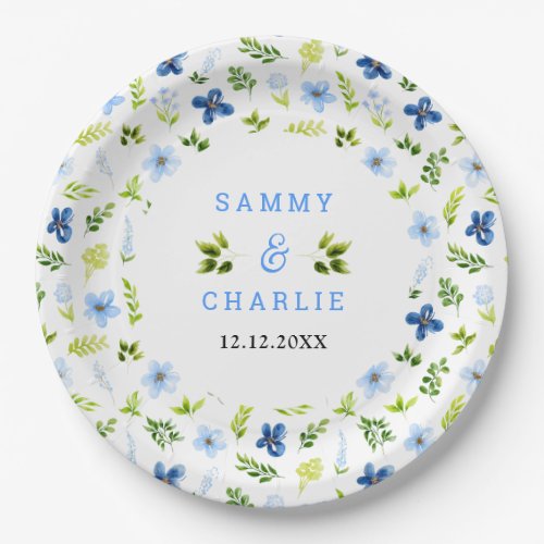 Navy and Baby Blue Floral Wedding Paper Plates