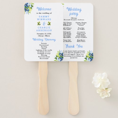Navy and Baby Blue Floral Wedding Program Hand Fan