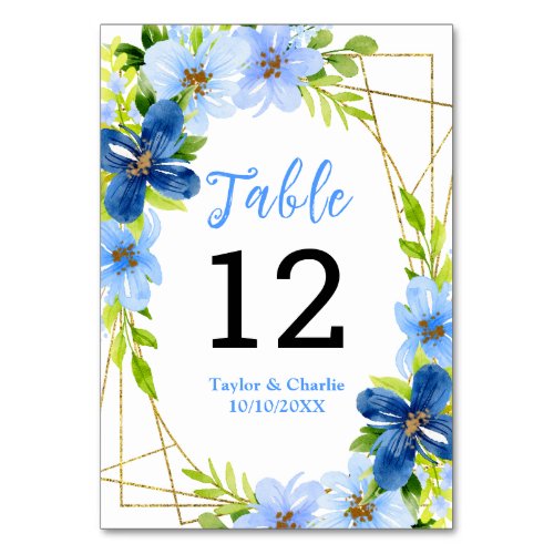 Navy and Baby Blue Floral Wedding Table Number