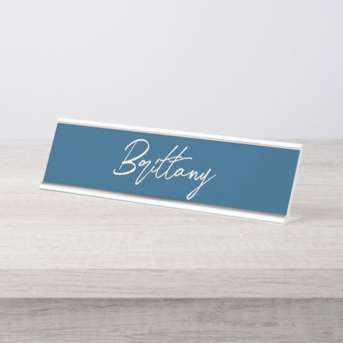 Navy and Beige Modern Brush Script First Name Desk Name Plate
