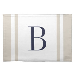 Navy and Beige Stripe Border Custom Monogram Placemat