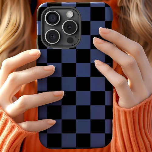 Navy And Black Checkerboard Checker Pattern iPhone 11 Case