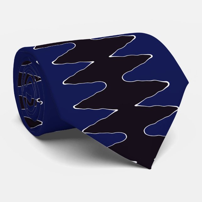 Navy and Black Zigzag Neck Tie (Rolled)