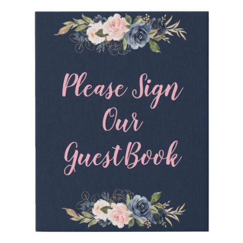 navy and blossom pink wedding guestbook sign