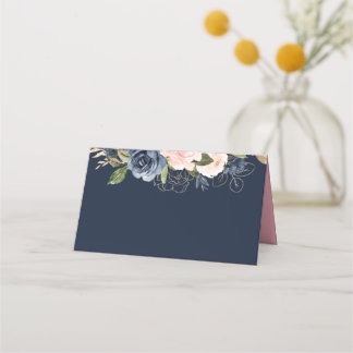Navy and blossom pink wedding place card