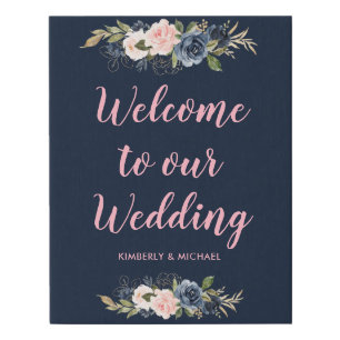 navy and blossom pink wedding welcome sign
