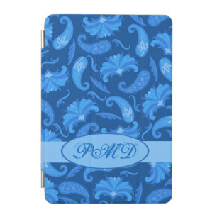 Navy and Blue Art Deco Paisley Monogram iPad Mini Cover