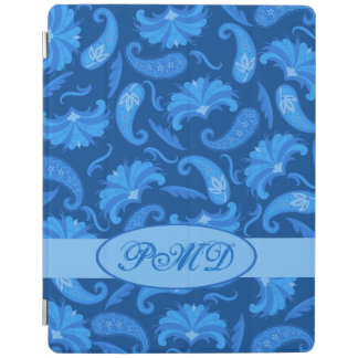Navy and Blue Art Deco Paisley Monogram iPad Smart Cover