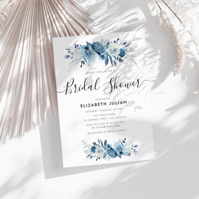 navy and blue floral bridal shower invitation (Creator Uploaded)