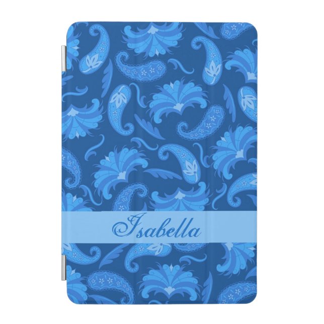Navy and Blue Paisley Name Personalized iPad Mini Cover (Front)