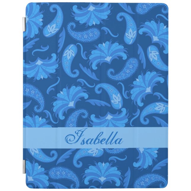 Navy and Blue Paisley Name Personalized iPad Smart Cover (Front)