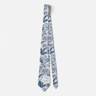 Navy and Blue Palm Tree Botanical Arch Wedding Neck Tie