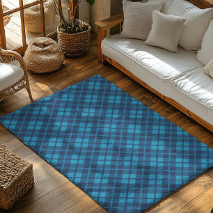 Navy and Blue Plaid Area Rug for Rustic Interiors